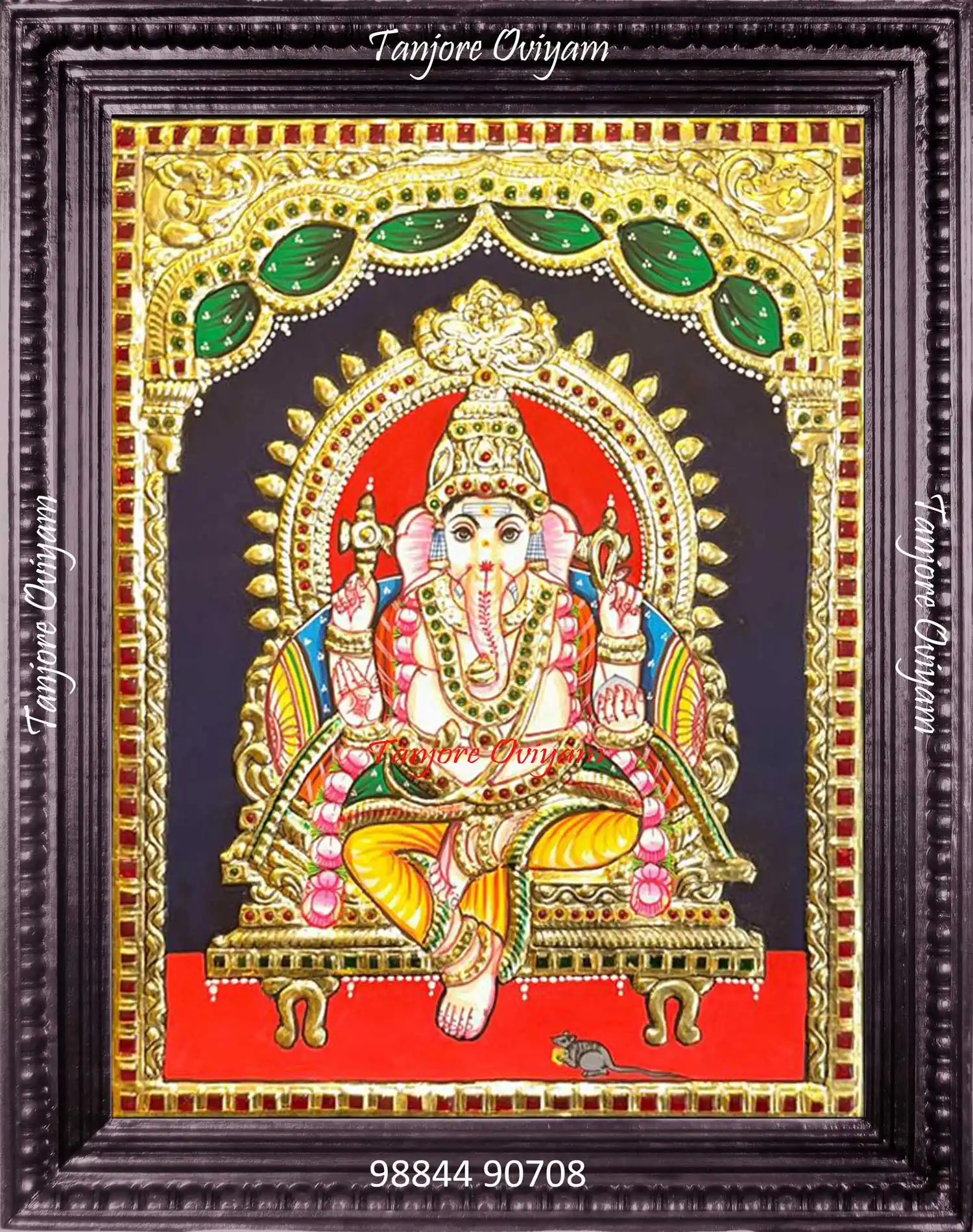 Vinayagar Thanjavur painting with traditional Tanjore gold foil and classical handcrafted detailing